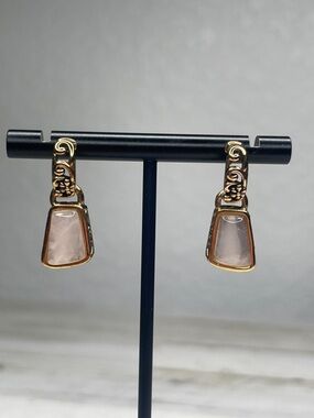 Barse Copper Rose Quartz Drop Earrings Ornate Boho Statement